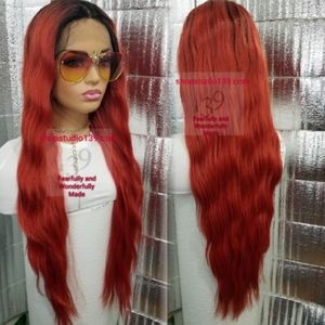 Red hot ombre extra long human hair wig